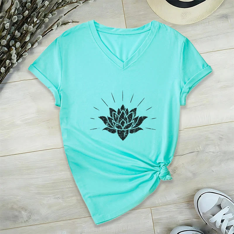 Olivenorma Lotus Zen Yoga T-Shirt mit V-Ausschnitt