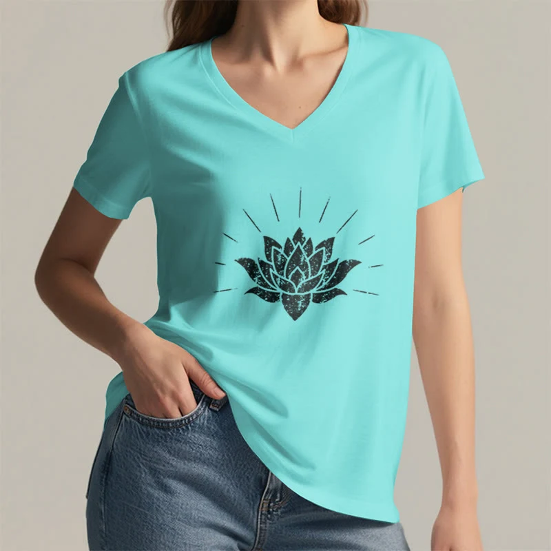 Olivenorma Lotus Zen Yoga T-Shirt mit V-Ausschnitt