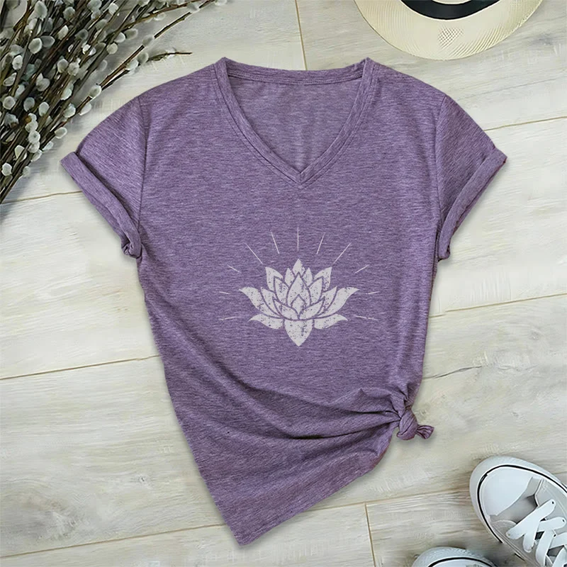 Olivenorma Lotus Zen Yoga T-Shirt mit V-Ausschnitt
