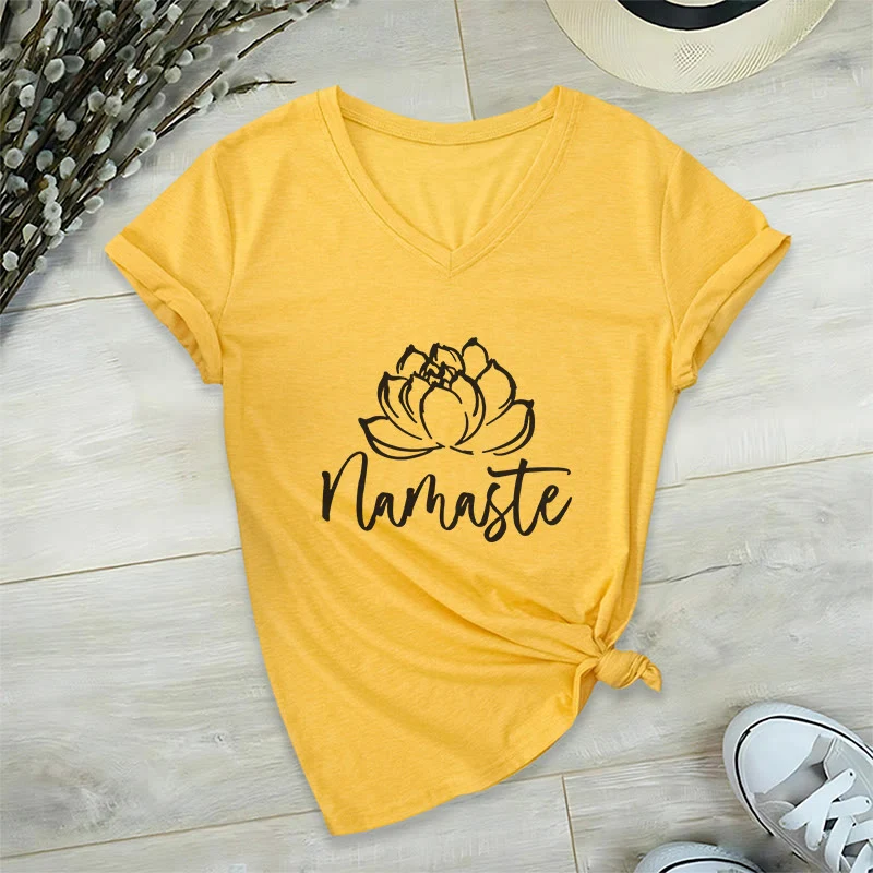 Olivenorma Lotus Yoga Meditation Namaste T-Shirt mit V-Ausschnitt