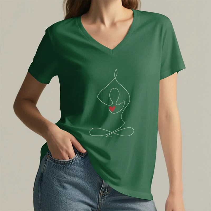 Olivenorma Yoga Meditation Spirituelle Pose V-Ausschnitt T-Shirt