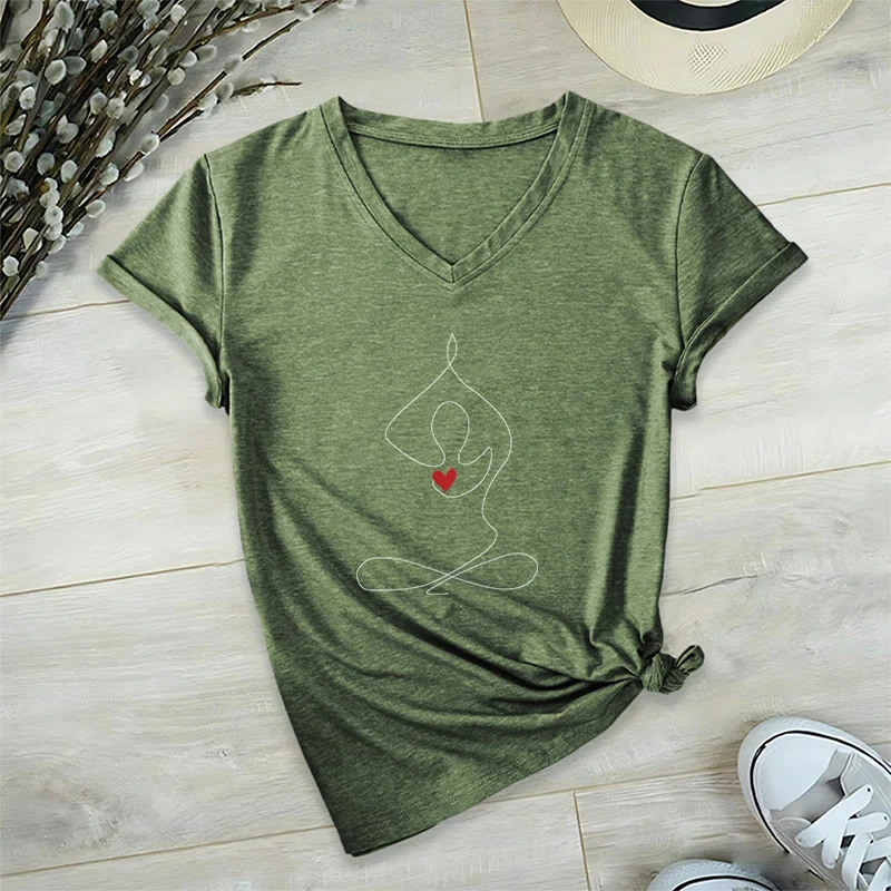 Olivenorma Yoga Meditation Spirituelle Pose V-Ausschnitt T-Shirt