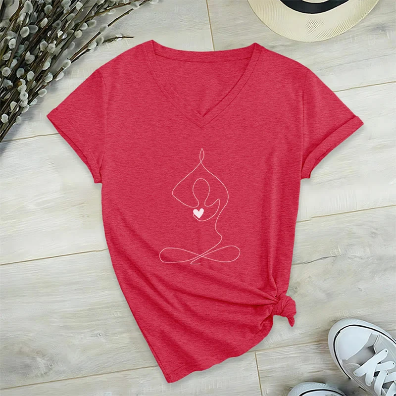 Olivenorma Yoga Meditation Spirituelle Pose V-Ausschnitt T-Shirt