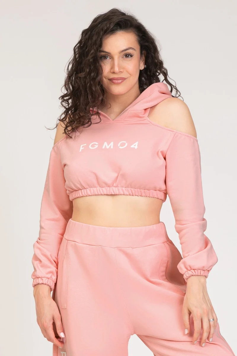 Felpa Donna Crop Spalle Scoperte Jasmine Rosa Chiaro