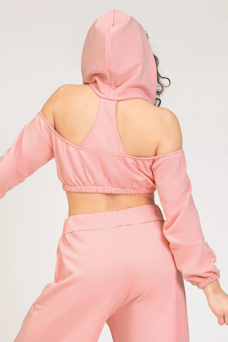 Felpa Donna Crop Spalle Scoperte Jasmine Rosa Chiaro