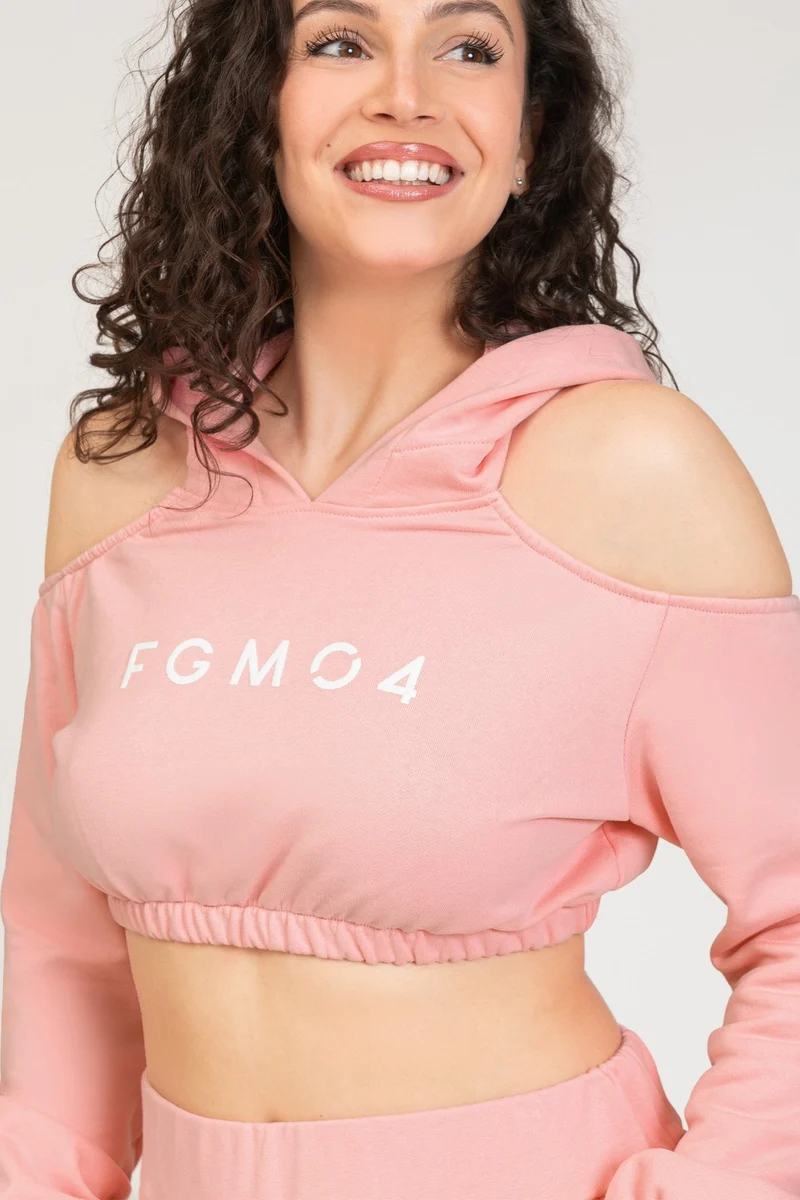 Felpa Donna Crop Spalle Scoperte Jasmine Rosa Chiaro