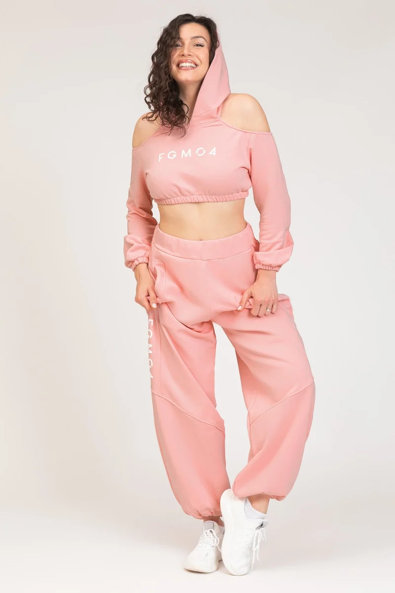 Felpa Donna Crop Spalle Scoperte Jasmine Rosa Chiaro