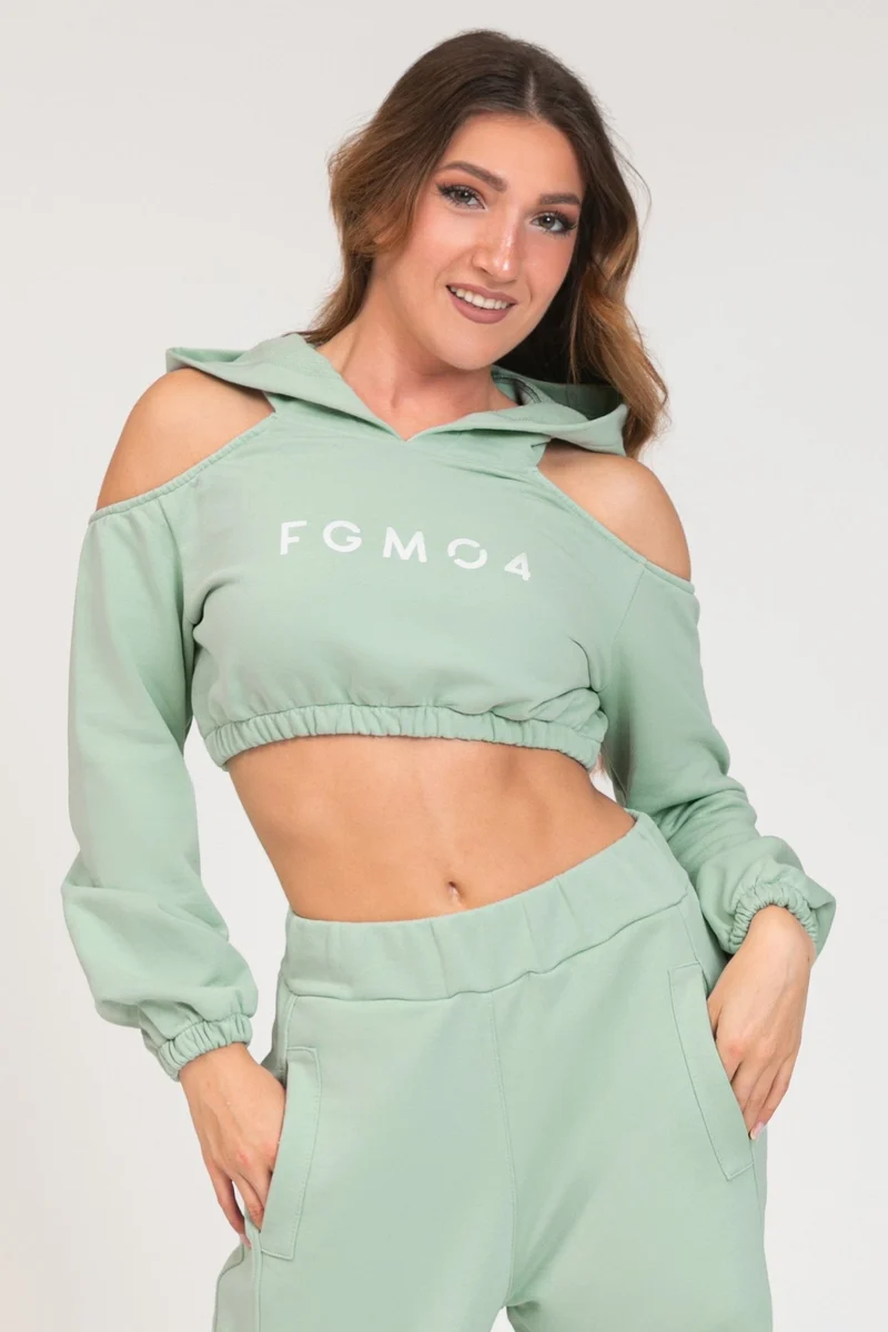 Felpa Donna Crop Spalle Scoperte Jasmine Verde Menta