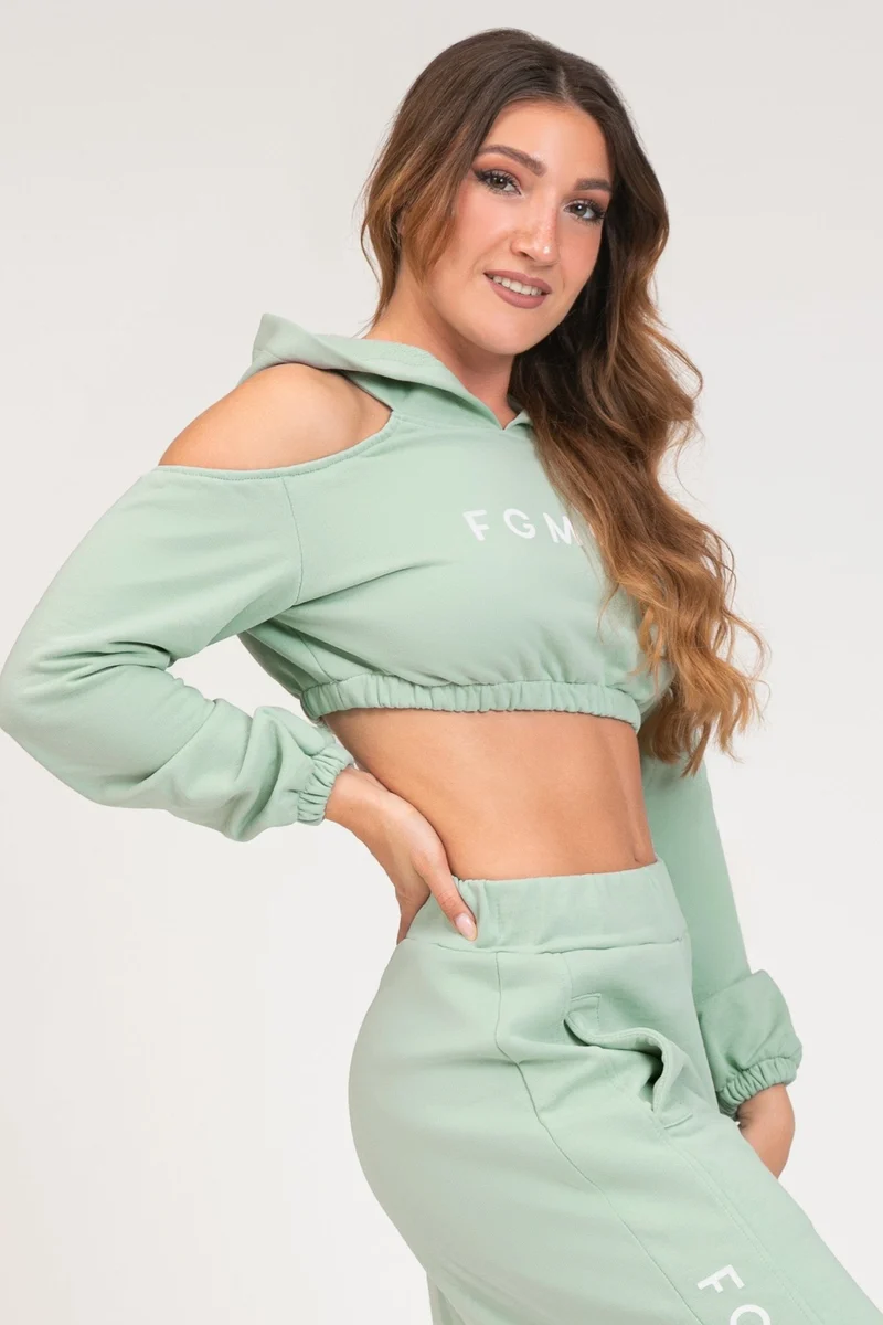 Felpa Donna Crop Spalle Scoperte Jasmine Verde Menta