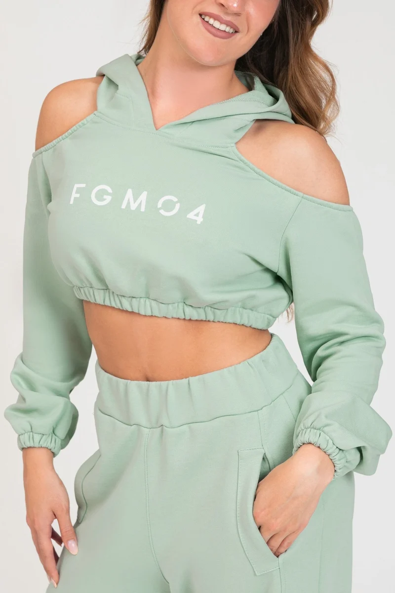 Felpa Donna Crop Spalle Scoperte Jasmine Verde Menta