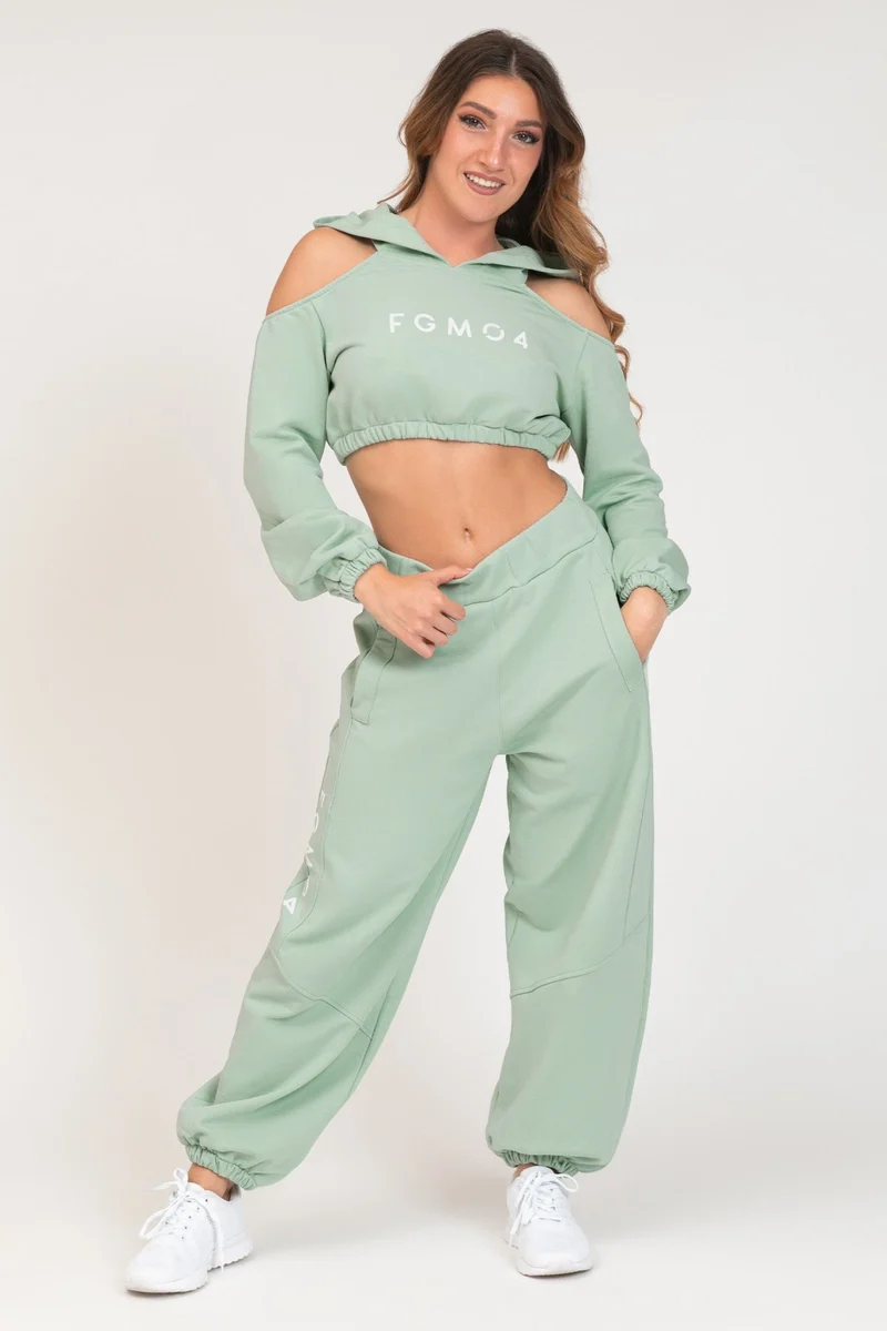 Felpa Donna Crop Spalle Scoperte Jasmine Verde Menta