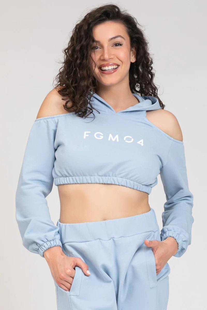 Felpa Donna Crop Spalle Scoperte Jasmine New Celeste