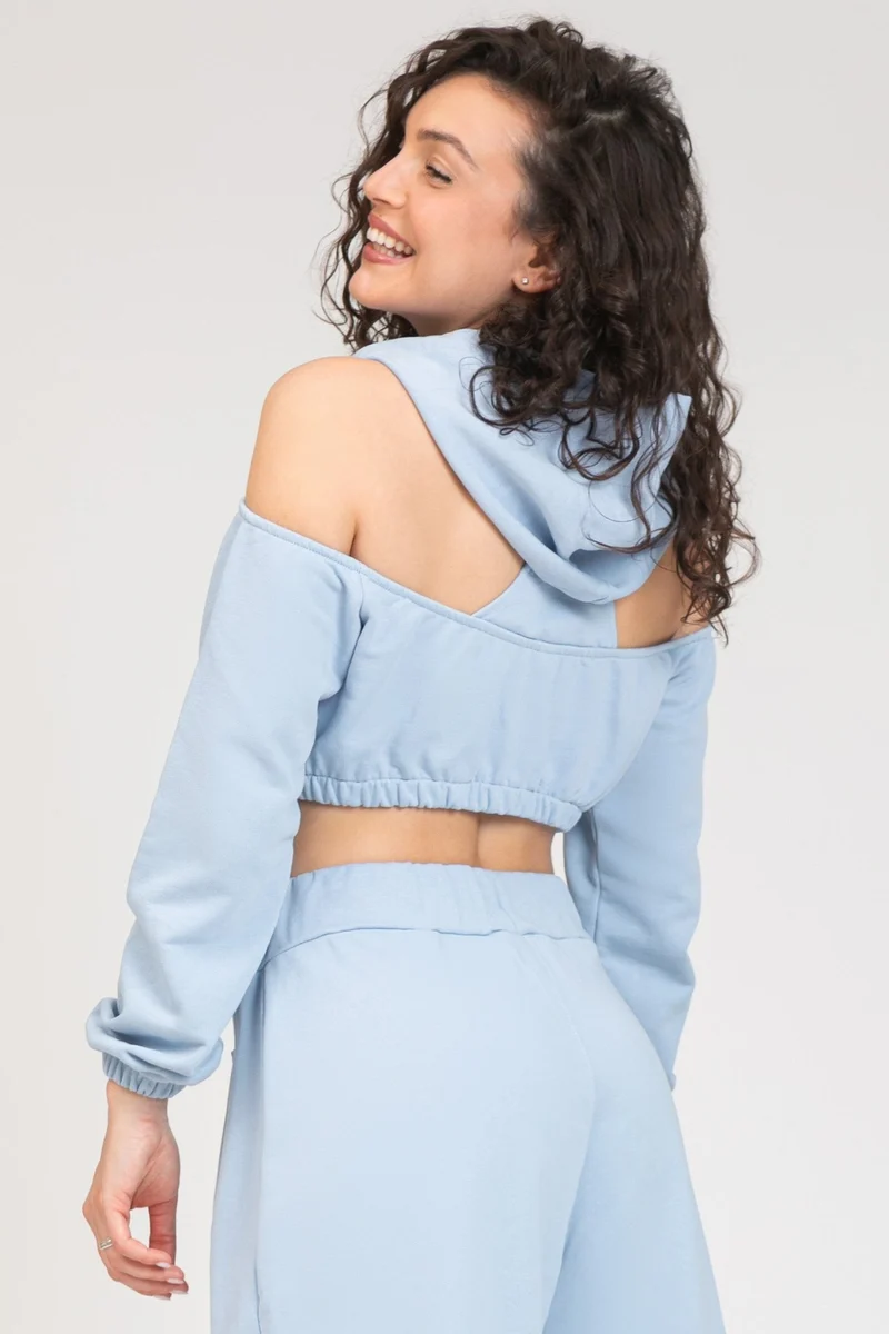 Felpa Donna Crop Spalle Scoperte Jasmine New Celeste
