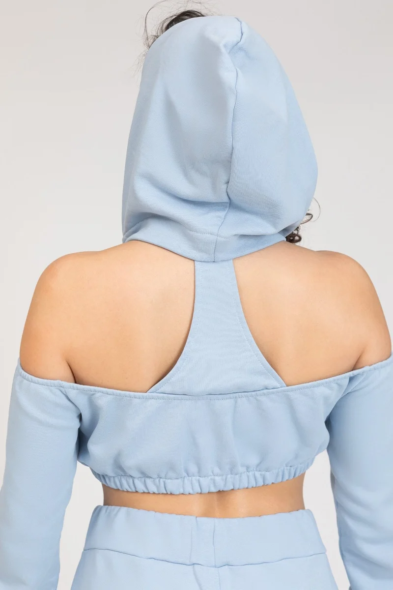 Felpa Donna Crop Spalle Scoperte Jasmine New Celeste