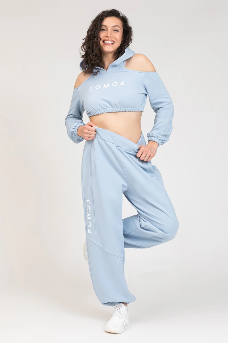 Felpa Donna Crop Spalle Scoperte Jasmine New Celeste