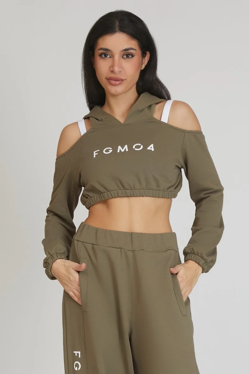 Felpa Donna Crop Spalle Scoperte Jasmine Verde Salvia