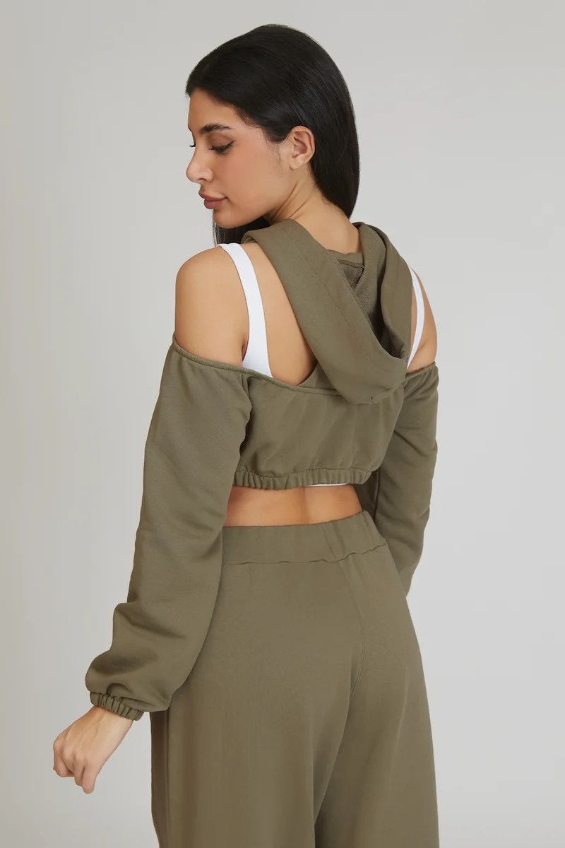Felpa Donna Crop Spalle Scoperte Jasmine Verde Salvia