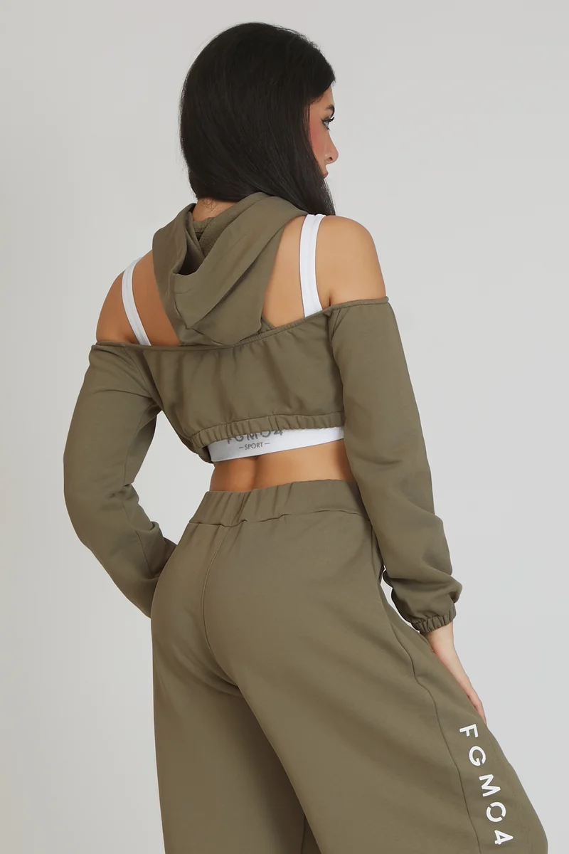 Felpa Donna Crop Spalle Scoperte Jasmine Verde Salvia