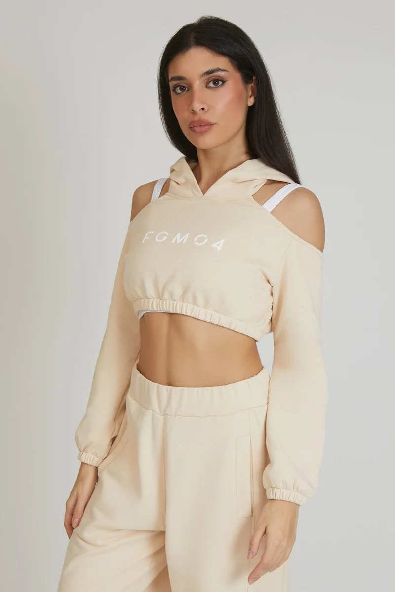 Felpa Donna Crop Spalle Scoperte Jasmine Burro