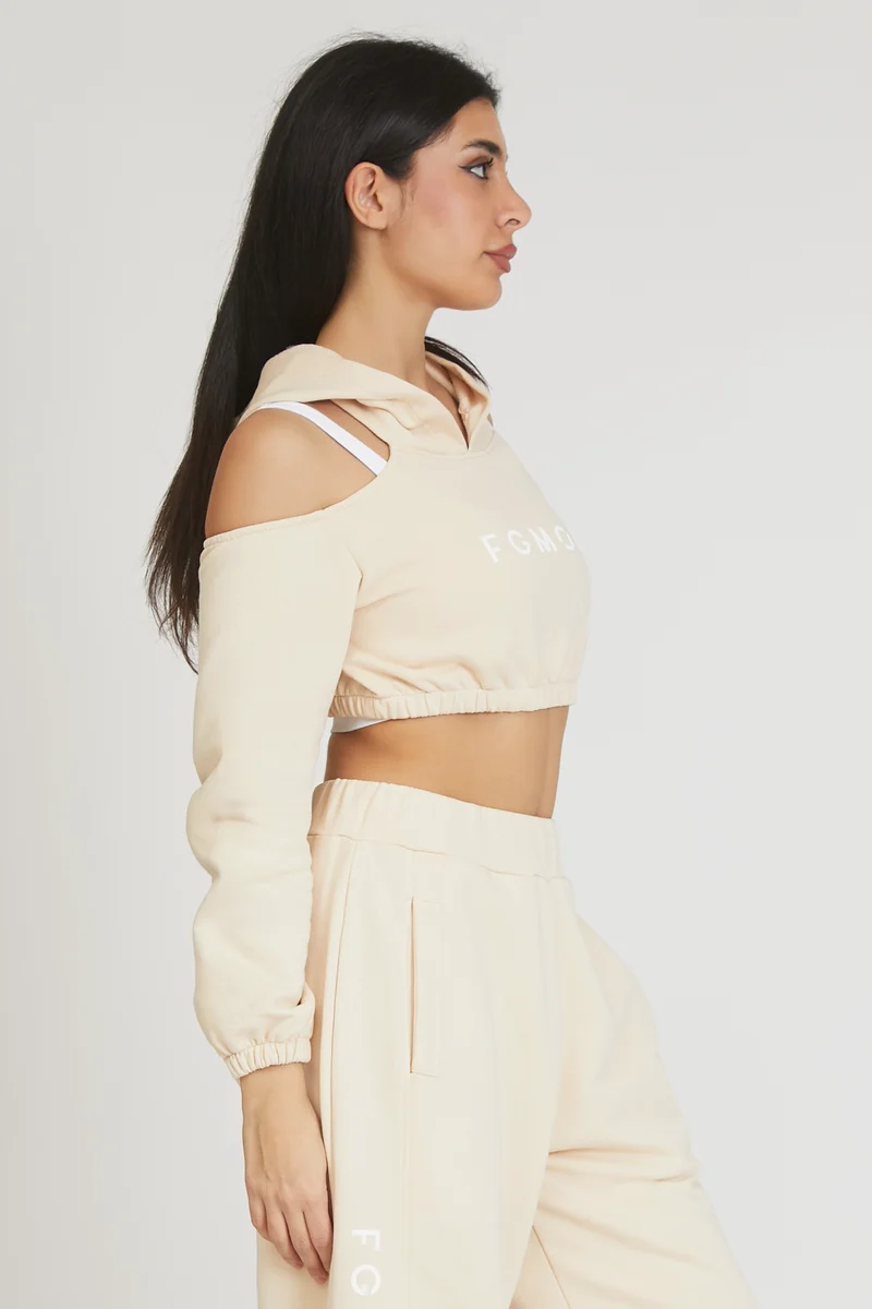Felpa Donna Crop Spalle Scoperte Jasmine Burro