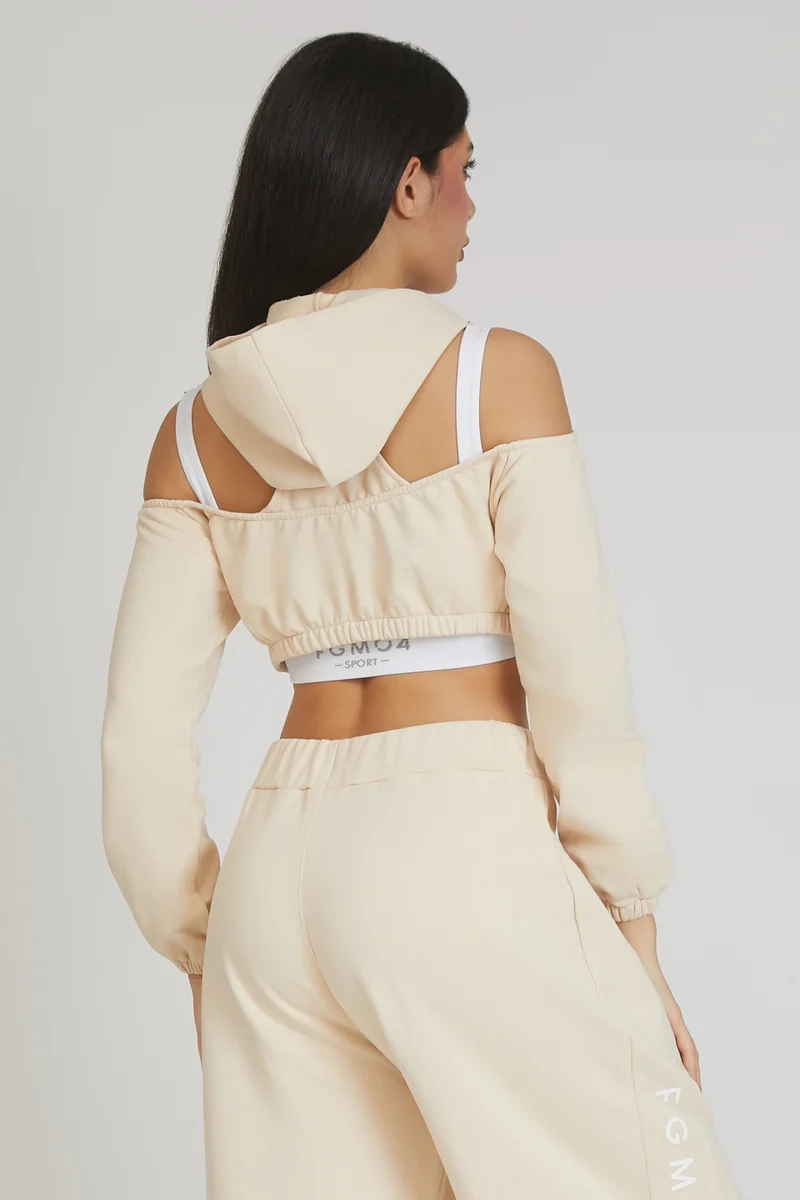 Felpa Donna Crop Spalle Scoperte Jasmine Burro