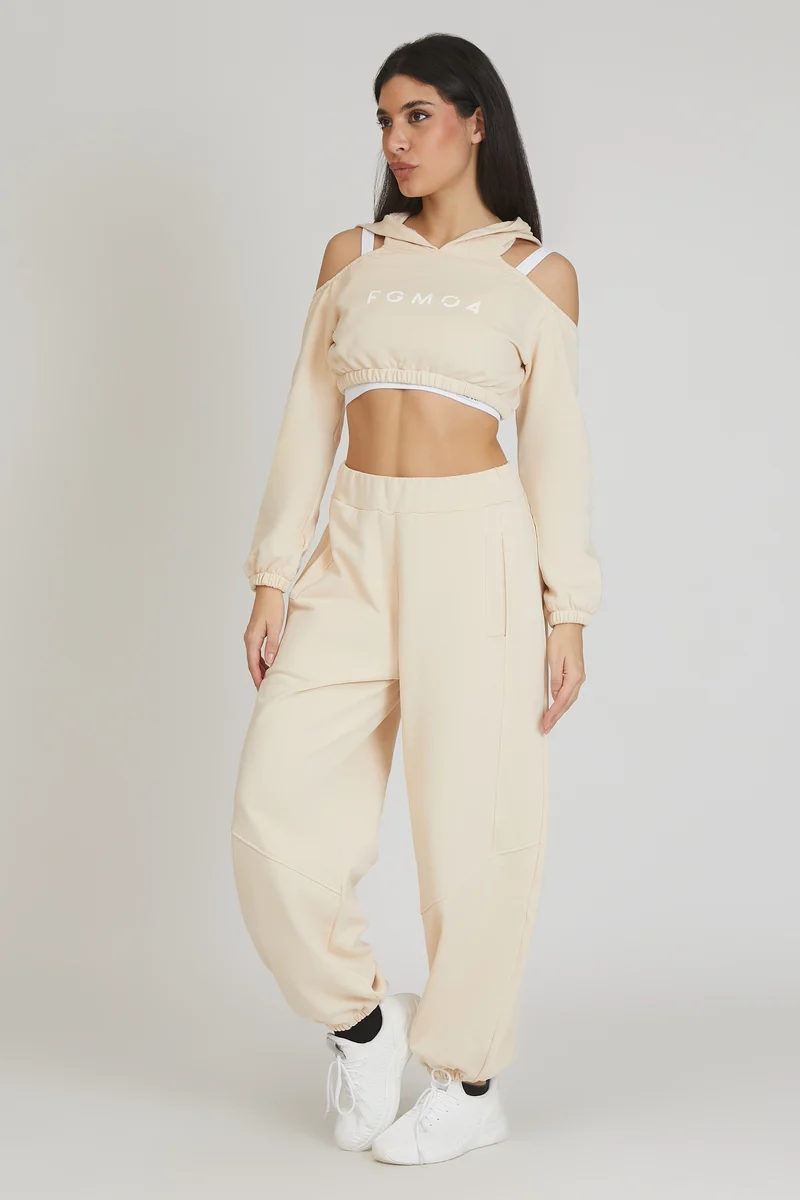 Felpa Donna Crop Spalle Scoperte Jasmine Burro