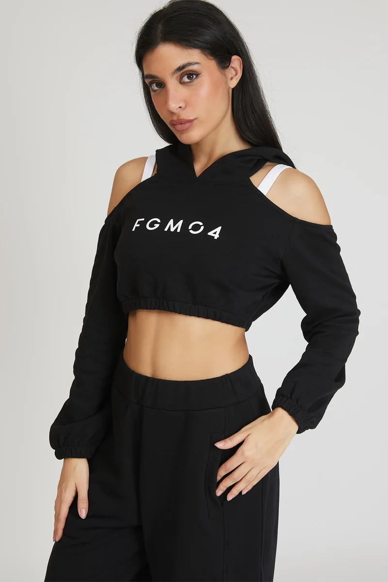 Felpa Donna Crop Spalle Scoperte Jasmine Nero