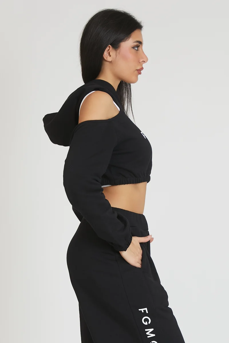 Felpa Donna Crop Spalle Scoperte Jasmine Nero