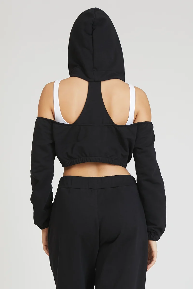 Felpa Donna Crop Spalle Scoperte Jasmine Nero