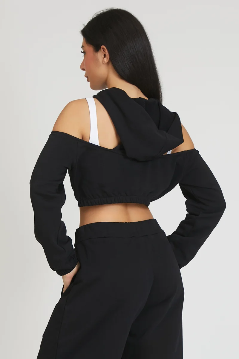 Felpa Donna Crop Spalle Scoperte Jasmine Nero