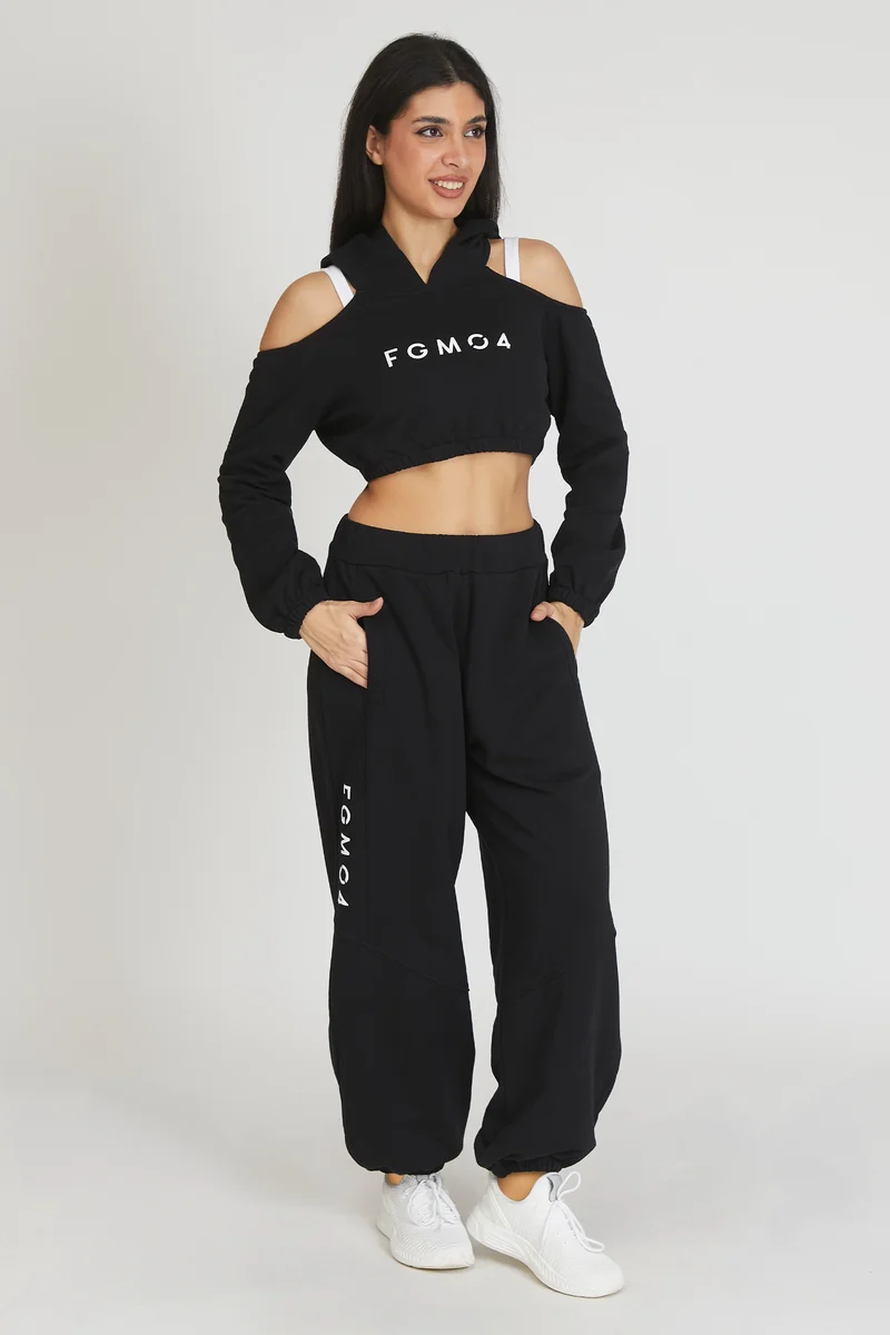 Felpa Donna Crop Spalle Scoperte Jasmine Nero