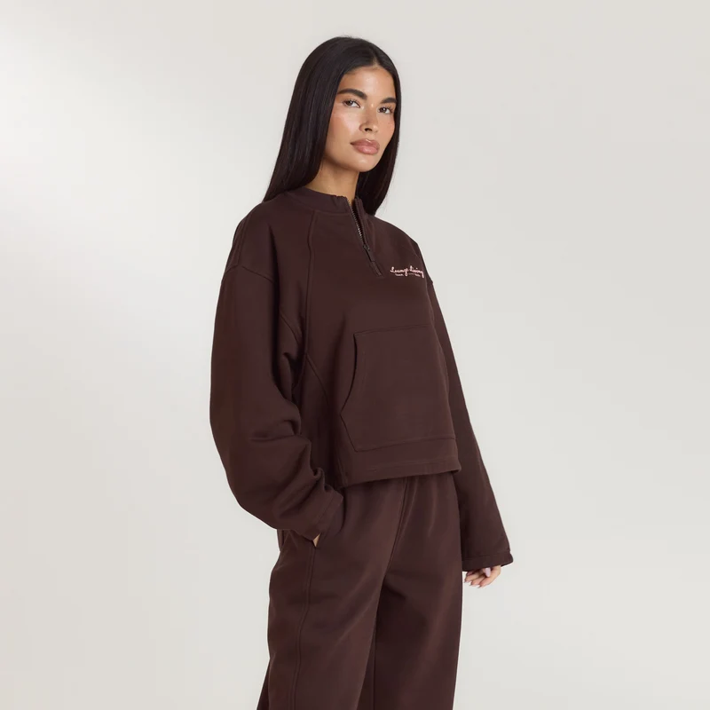 Lounge Living Pullover mit Viertel-Zip - Schokolade