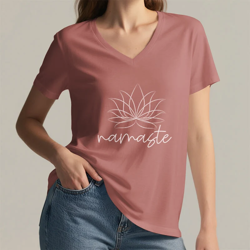 Olivenorma Yoga Meditation Namaste T-Shirt mit V-Ausschnitt