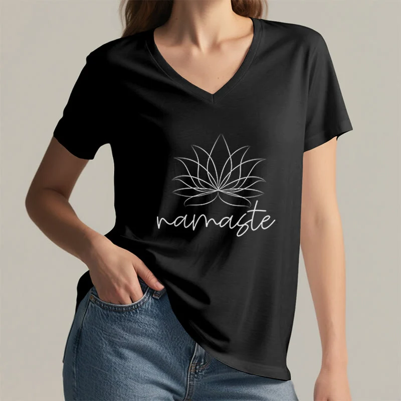 Olivenorma Yoga Meditation Namaste T-Shirt mit V-Ausschnitt