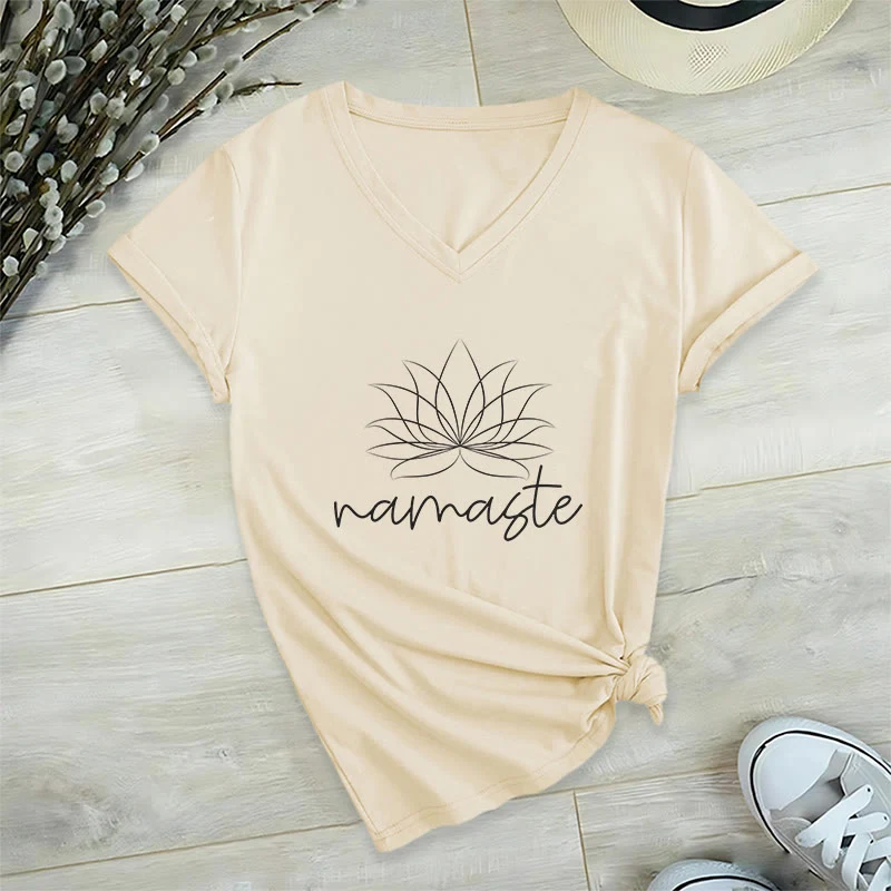 Olivenorma Yoga Meditation Namaste T-Shirt mit V-Ausschnitt
