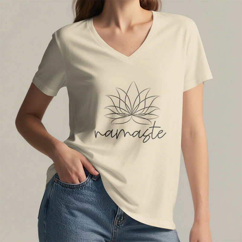 Olivenorma Yoga Meditation Namaste T-Shirt mit V-Ausschnitt