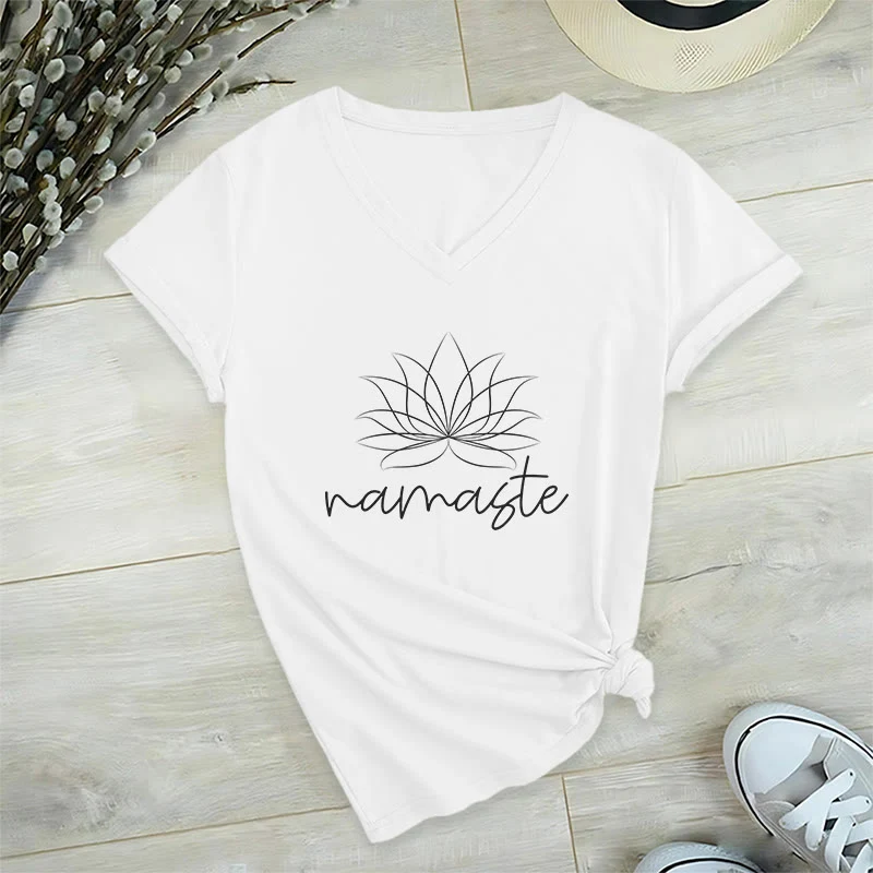 Olivenorma Yoga Meditation Namaste T-Shirt mit V-Ausschnitt