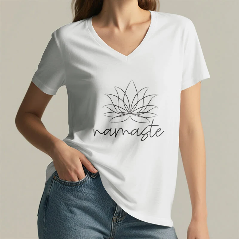 Olivenorma Yoga Meditation Namaste T-Shirt mit V-Ausschnitt