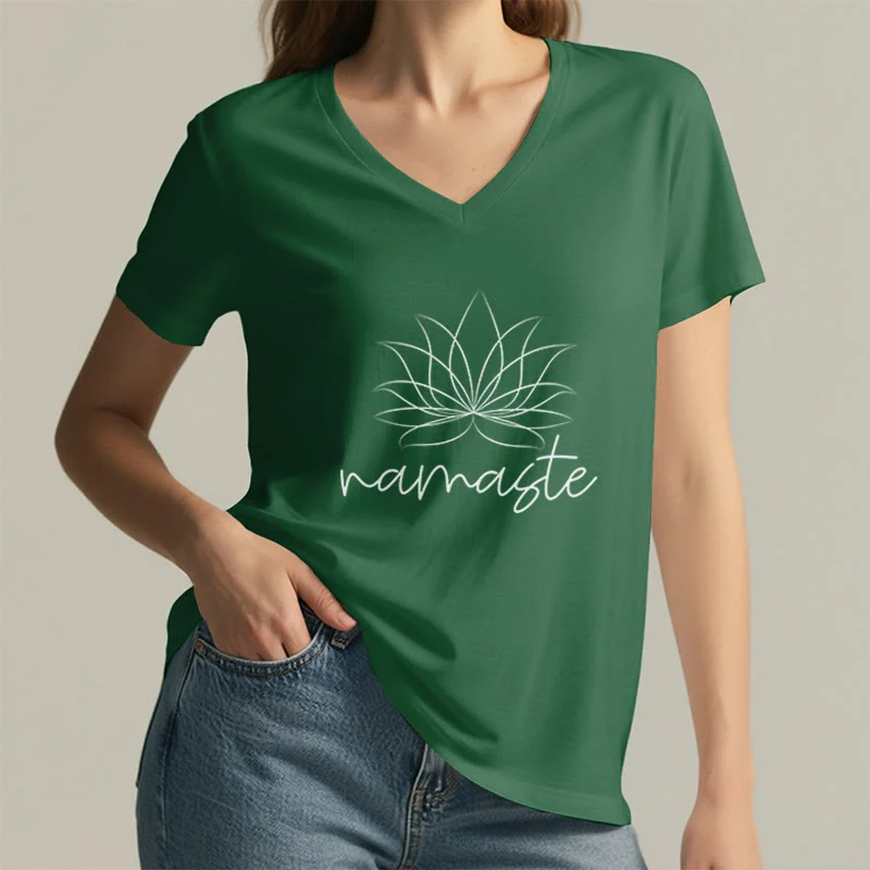 Olivenorma Yoga Meditation Namaste T-Shirt mit V-Ausschnitt