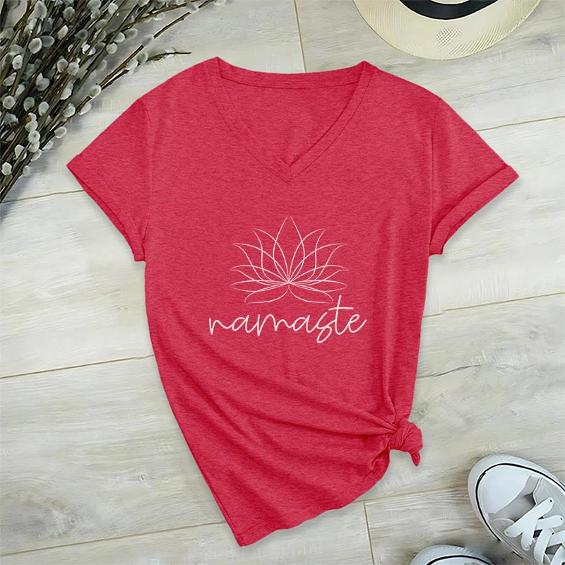 Olivenorma Yoga Meditation Namaste T-Shirt mit V-Ausschnitt