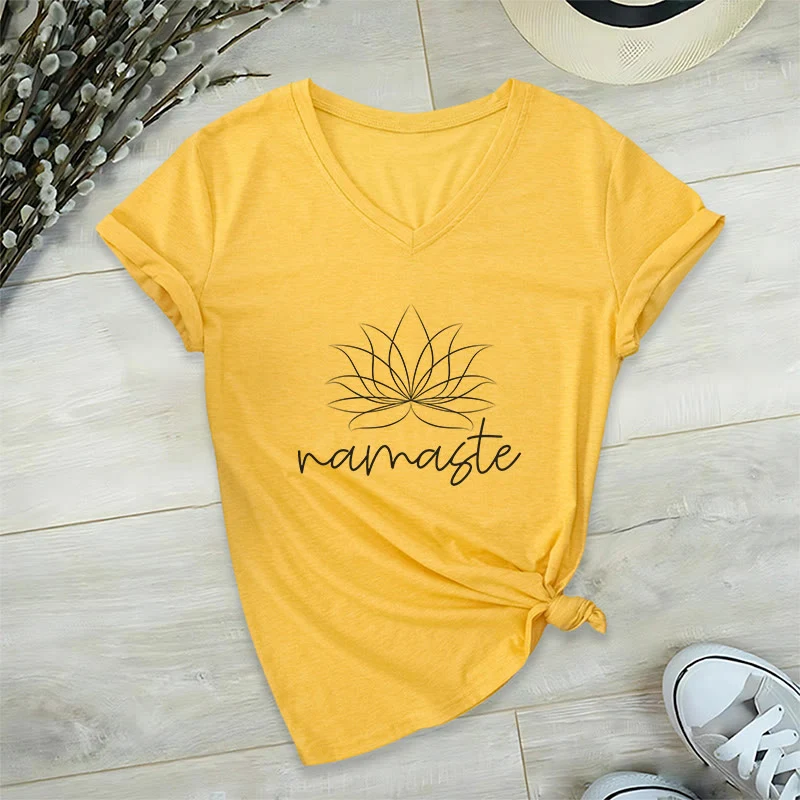 Olivenorma Yoga Meditation Namaste T-Shirt mit V-Ausschnitt
