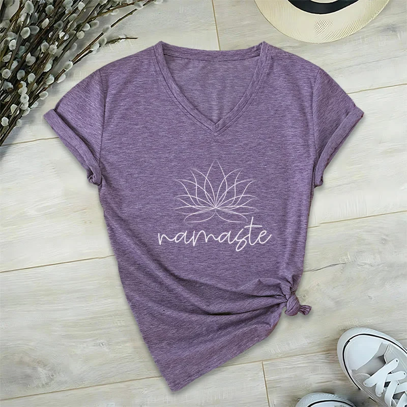 Olivenorma Yoga Meditation Namaste T-Shirt mit V-Ausschnitt