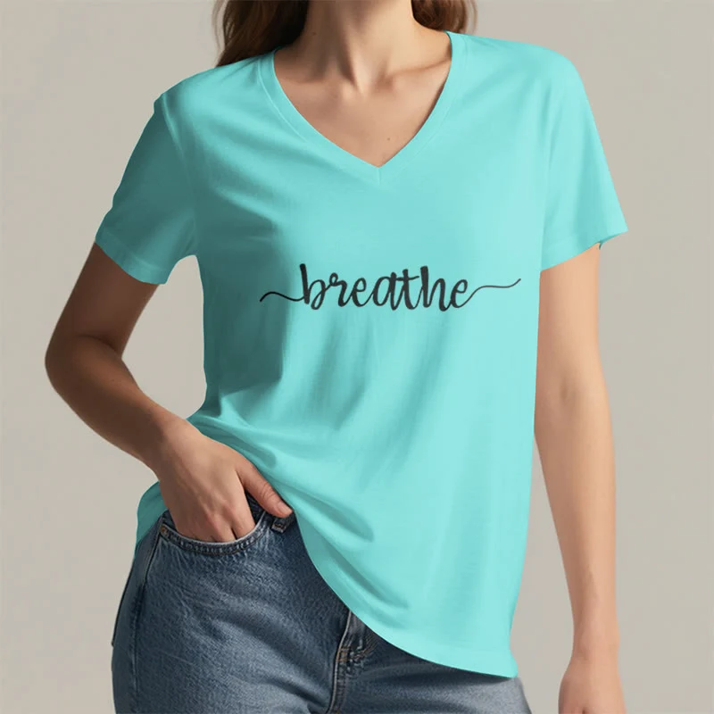 Olivenorma Breathe Yoga Meditation V-Ausschnitt T-Shirt