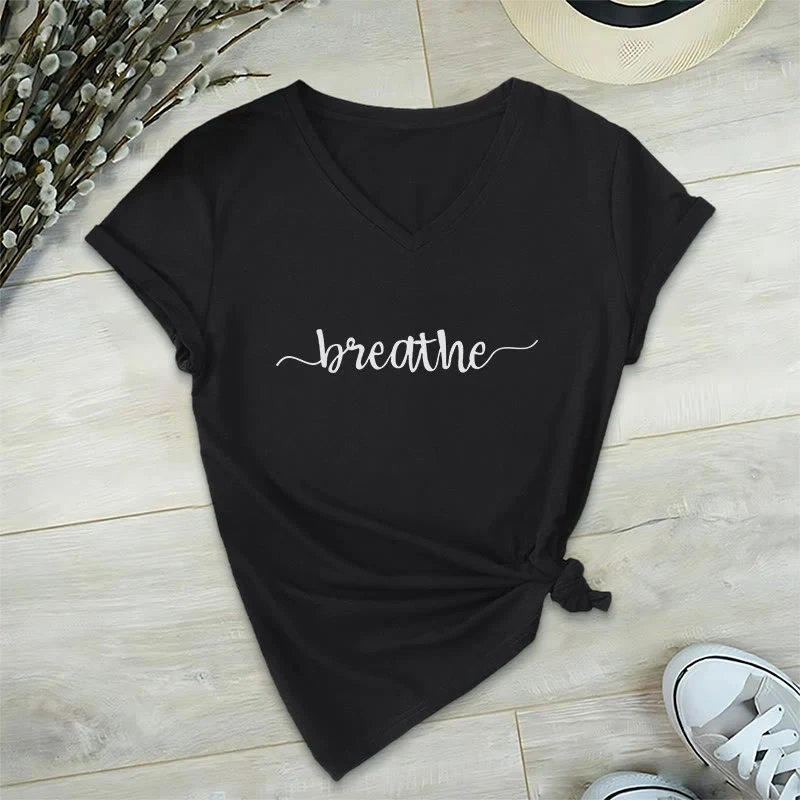 Olivenorma Breathe Yoga Meditation V-Ausschnitt T-Shirt