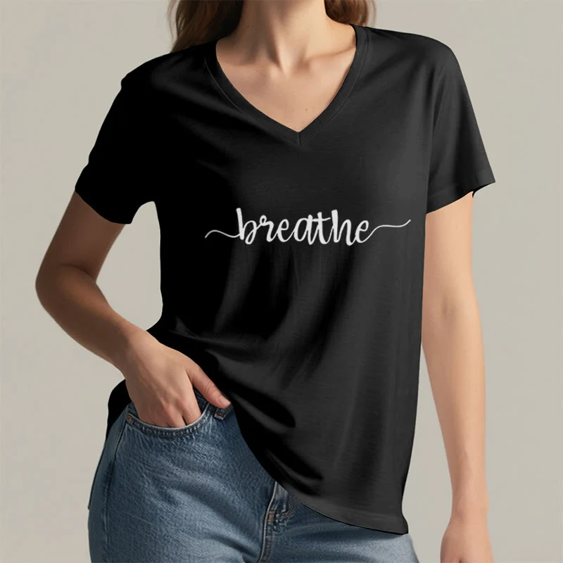 Olivenorma Breathe Yoga Meditation V-Ausschnitt T-Shirt
