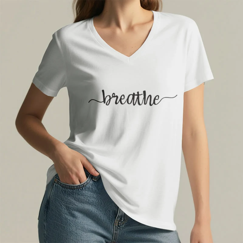 Olivenorma Breathe Yoga Meditation V-Ausschnitt T-Shirt