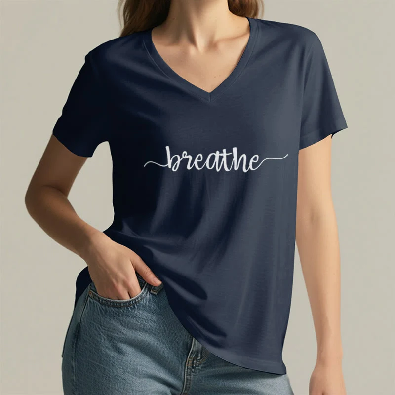 Olivenorma Breathe Yoga Meditation V-Ausschnitt T-Shirt