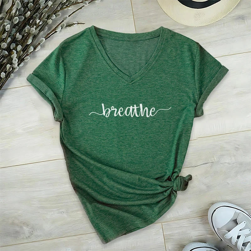 Olivenorma Breathe Yoga Meditation V-Ausschnitt T-Shirt
