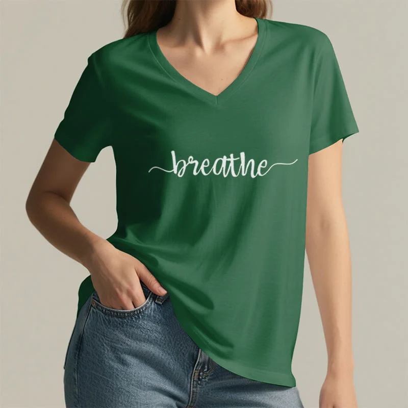 Olivenorma Breathe Yoga Meditation V-Ausschnitt T-Shirt