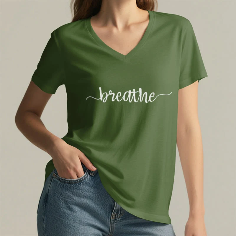 Olivenorma Breathe Yoga Meditation V-Ausschnitt T-Shirt